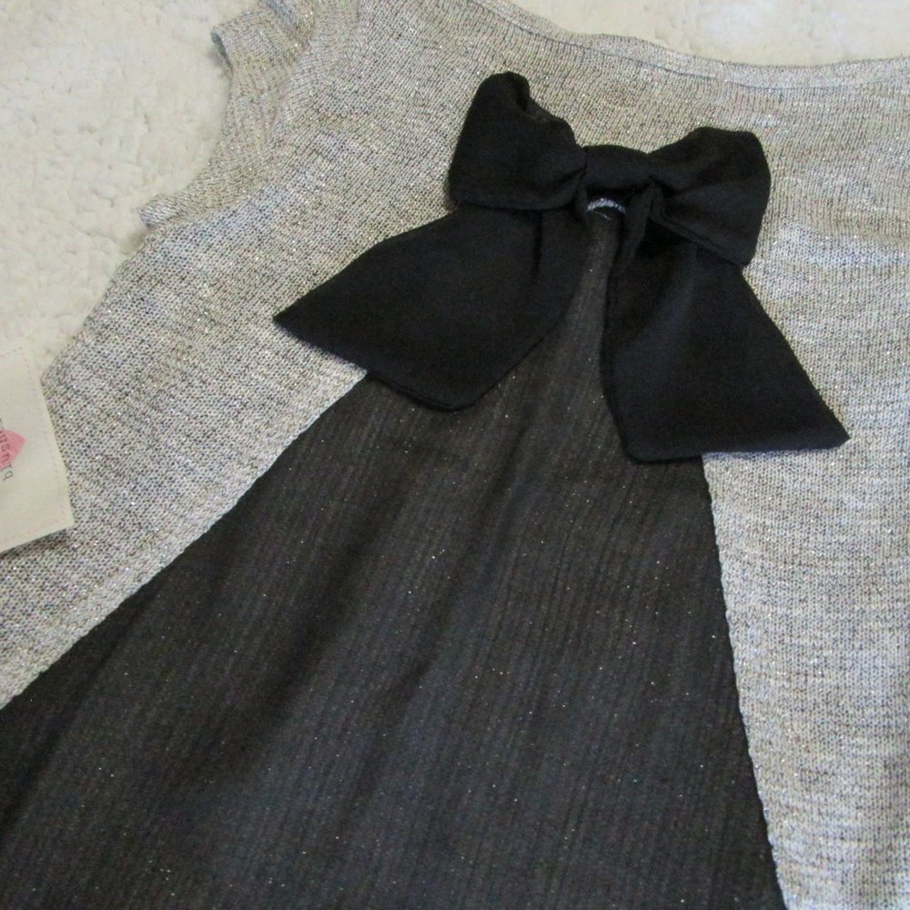 Blushed Sparkle Black Bow Sheer Back Blouse -M